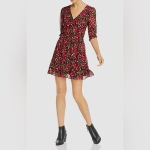 The Kooples Floral Print and Metallic Dot Dress in Burgundy